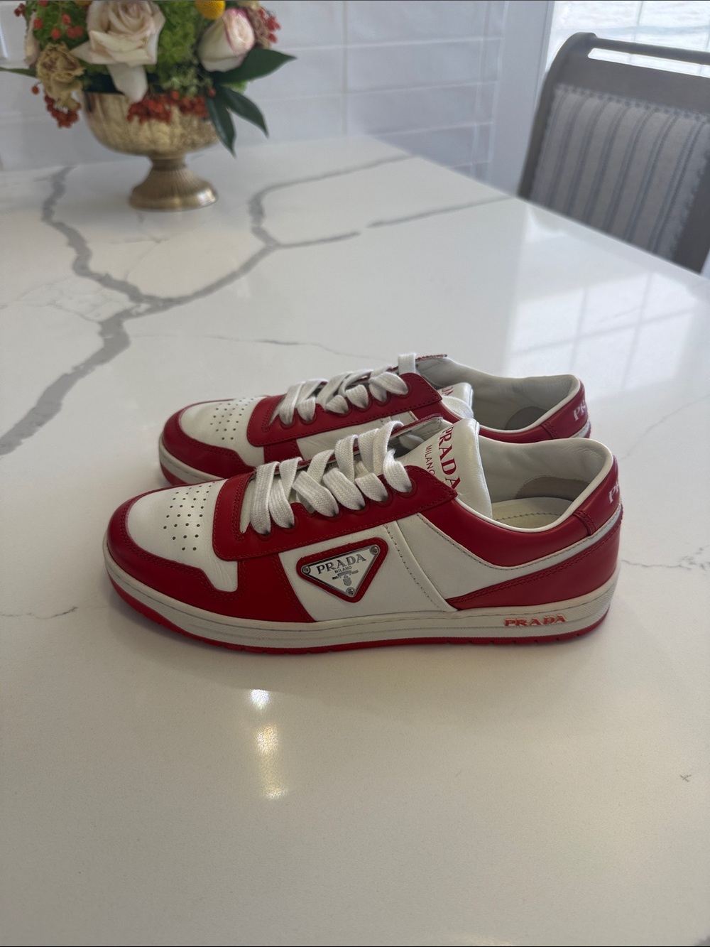Prada White and Red Leather Sneakers